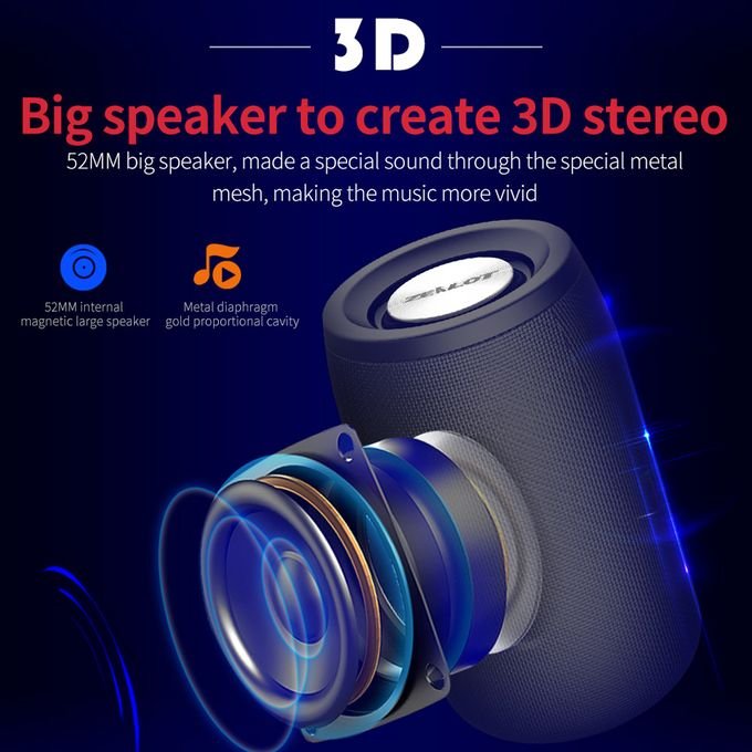 Zealot S32 Black Portable Bluetooth Speaker with 5W Subwoofer