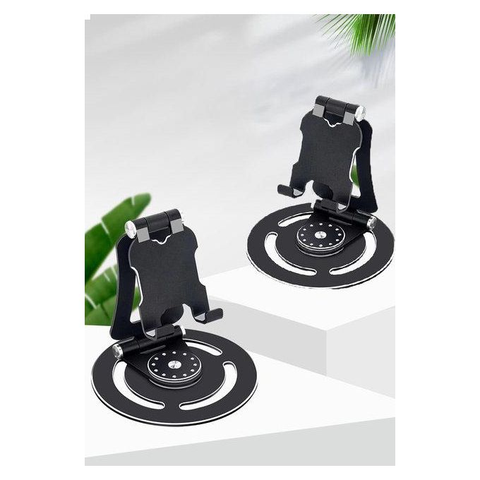 Black Universal Metal Base Stand for Cell Phones and Tablets with 360° Rotation