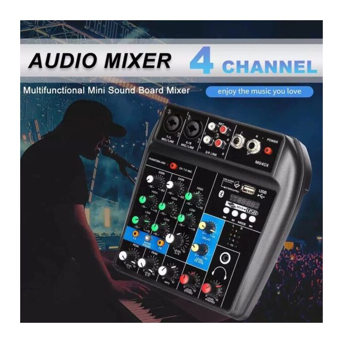 Black Professional 4-Channel Audio Mixing Console
