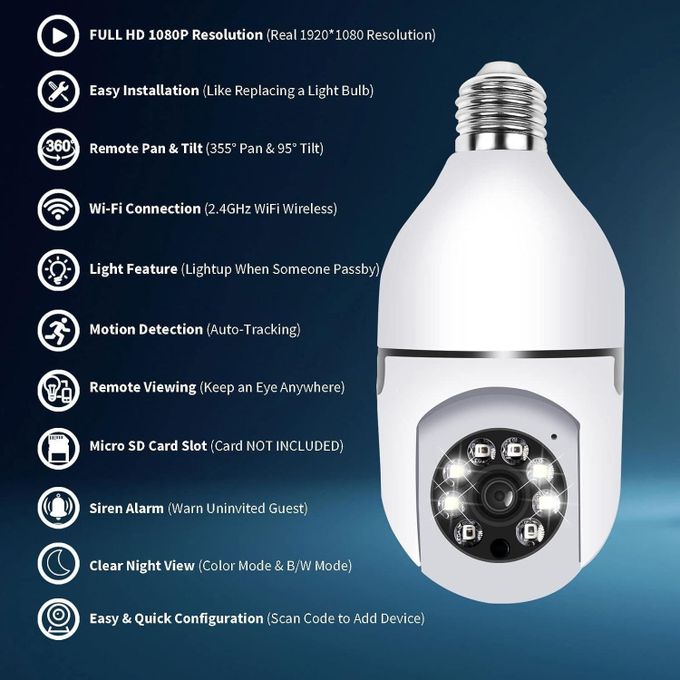 1080p HD Smart CCTV Bulb Camera