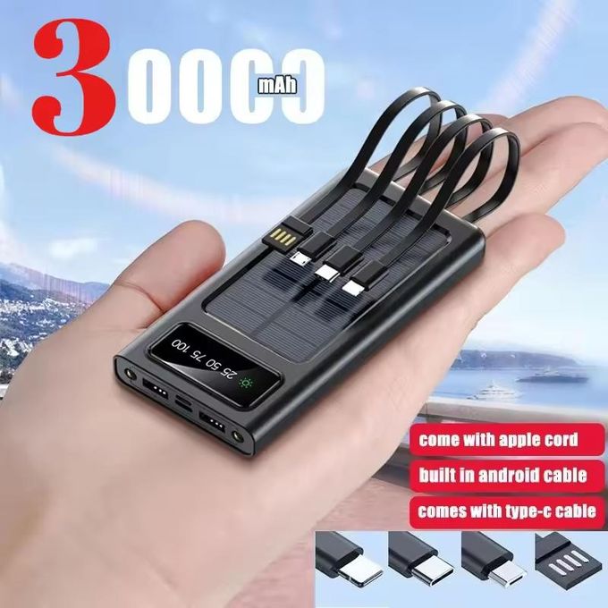 20,000mAh High-Capacity Solar Power Bank with USB 4 Data Cable, Ultra-Fast Charging, LED Light, Outdoor External Battery, Compatible with Multiple Mobile Phone Charging Ports