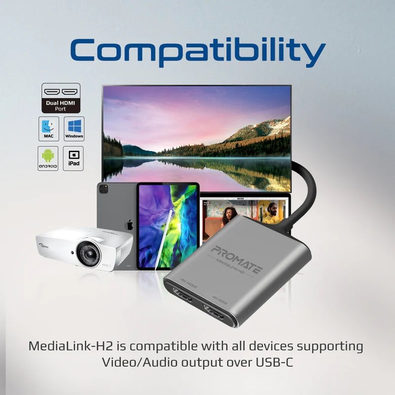 Buy Promate 4K High Definition USB-C to Dual HDMI Adapter in Kumasi