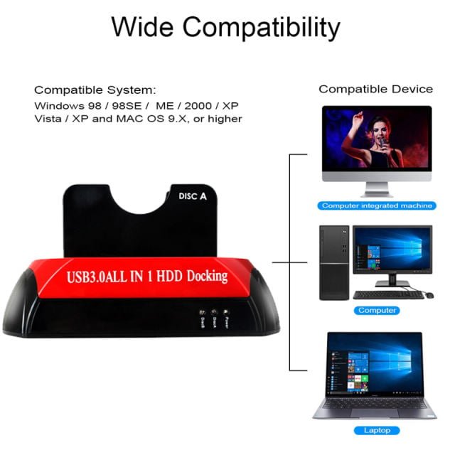 Buy USB To IDE Sate With Power Supply SSD HDD Docking Station For 2.5 3.5 Inch IDE SATA Hard Drive Disk With Card Reader USB Ports in Kumasi — product view 3