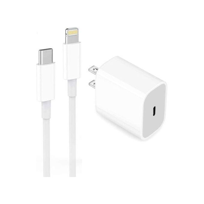 20W Two-Pin Fast Charger with Type-C Cable for iPhones – White