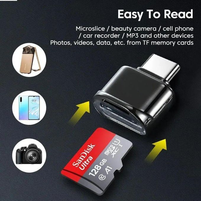 Compact Type-C Card Reader OTG Smart Memory TF Card Adapter for Phones, Tablets, PCs, and Laptops with USB-C Connector and Keychain