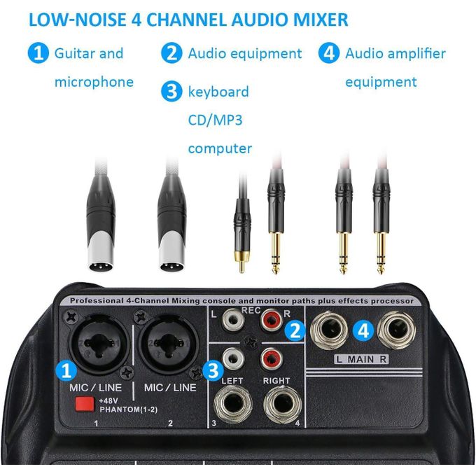 Compact 4-Channel Bluetooth Sound Card Mixer for Professional Stage and Live Broadcast – USB Mini Mixer