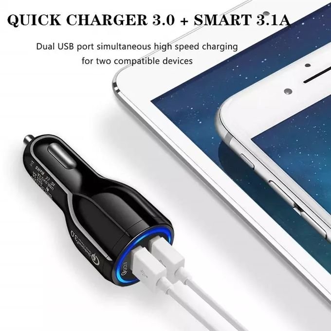 Buy QC3.0 Dual USB Car Charging + Type-C Fast Charging Cable-Black in Kumasi