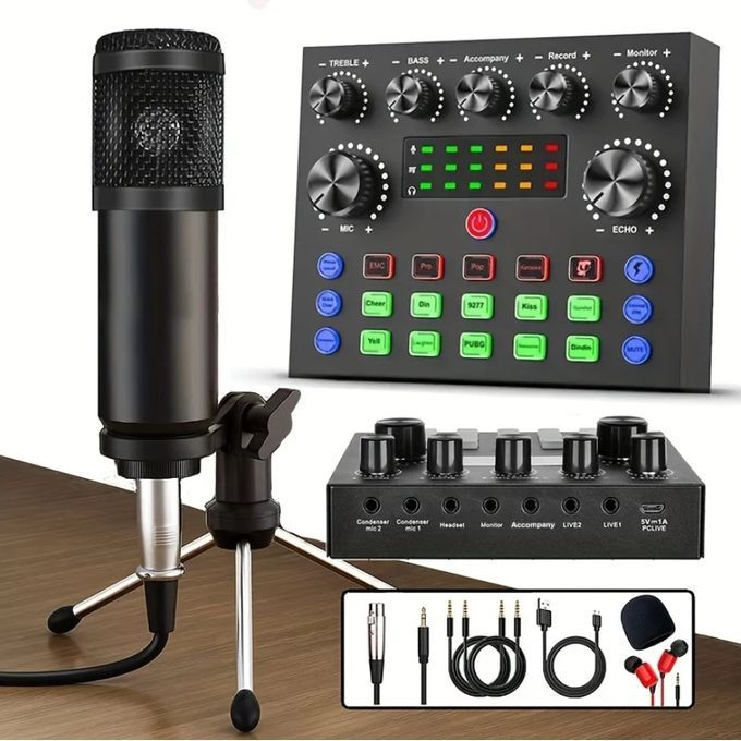 BM800 Microphone Kit with V8S Sound Card and Black Tripod