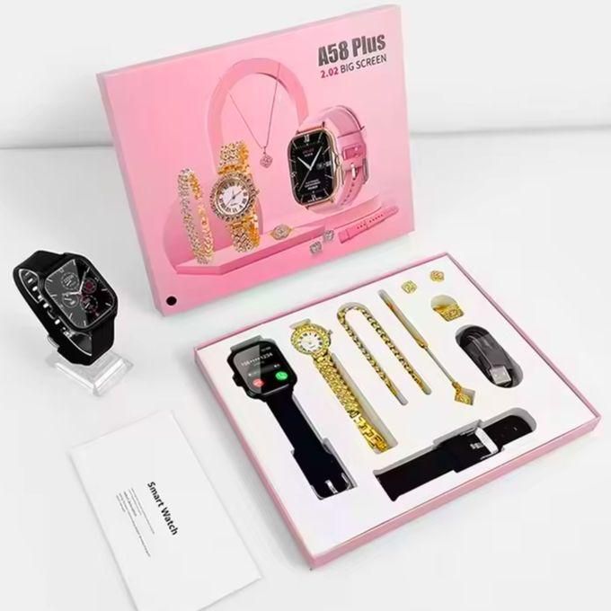 A58 Plus Smartwatch (8-in-1 Gift Set for Her), Black