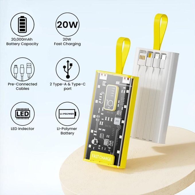 MaxVolt Clear Power Bank – 20,000mAh with Intelligent Charging Technology
