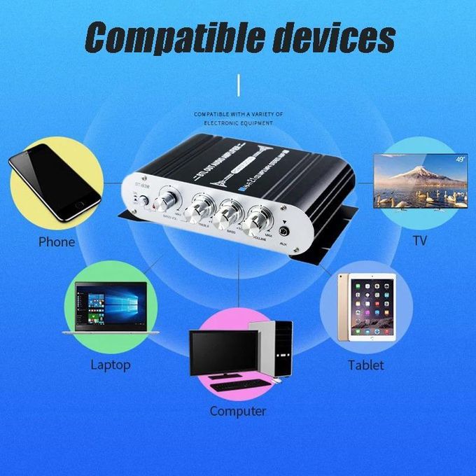 2.1CH Power Amplifier for Home, Car, and Meeting Theaters – 20W x 2 + 40W Sound Amplifier — product view 3