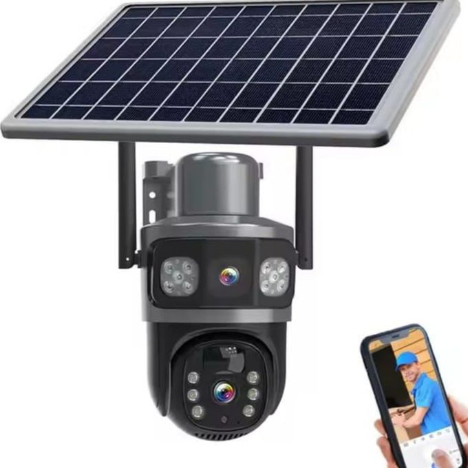 Black Dual Lens Solar Camera with Rechargeable 4G SIM Card