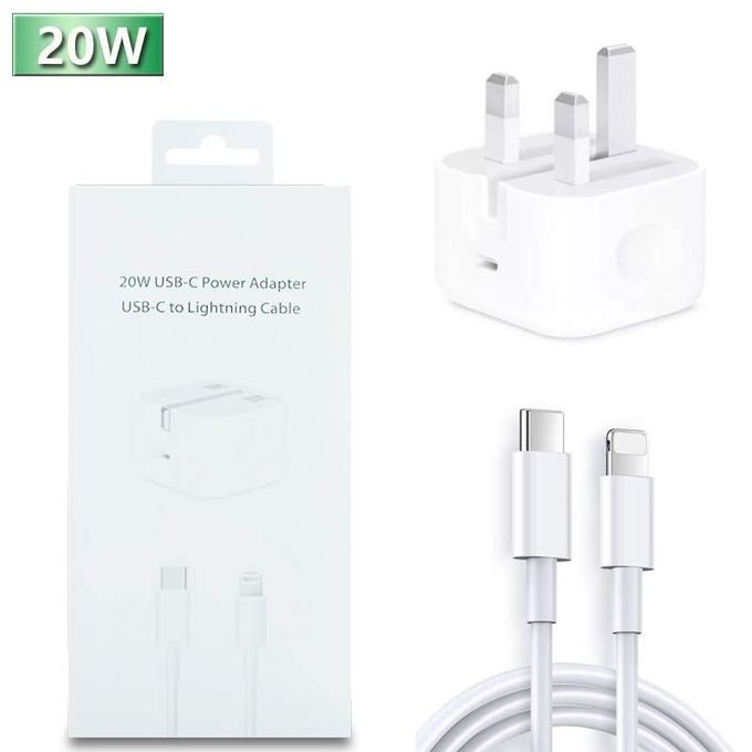 20W Fast Charging Adapter and Type-C Cable for iPhones - White