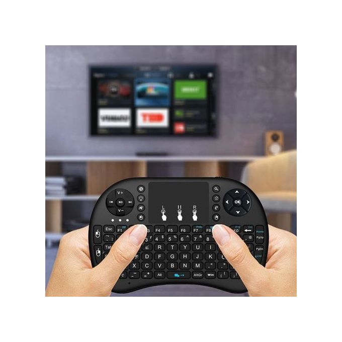 Black Rechargeable Mini Wireless Keyboard with 2.4GHz Backlit Touchpad — product view 4