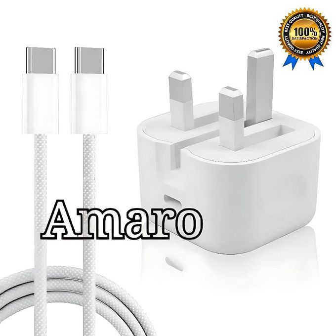 35W Fast Charging Adapter with Type C to Type C Cable for iPhone 16, 15 Pro Max, and Samsung - White