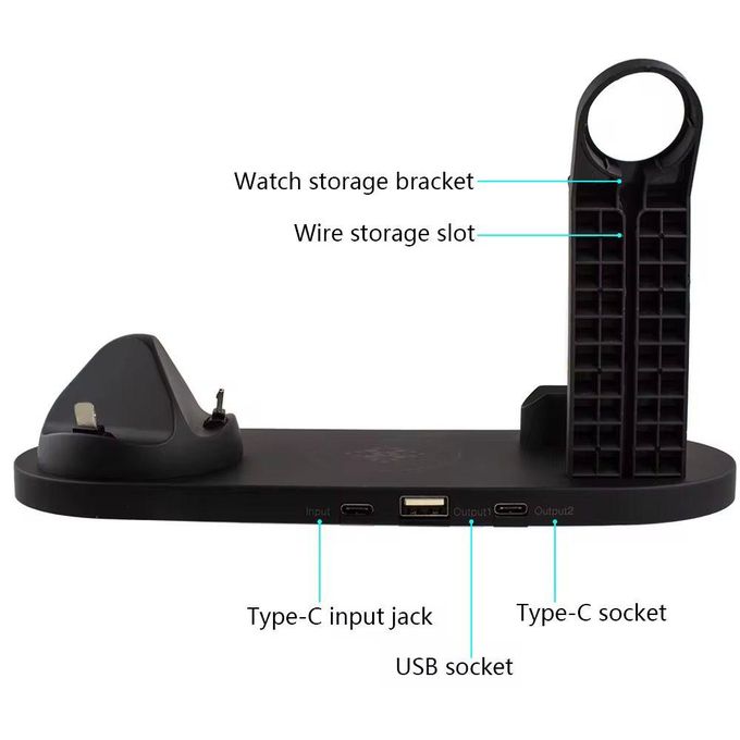 Multifunctional 6-in-1 Wireless Charger and Fast Charging Dock Stand for Phones – Desktop Charging Station