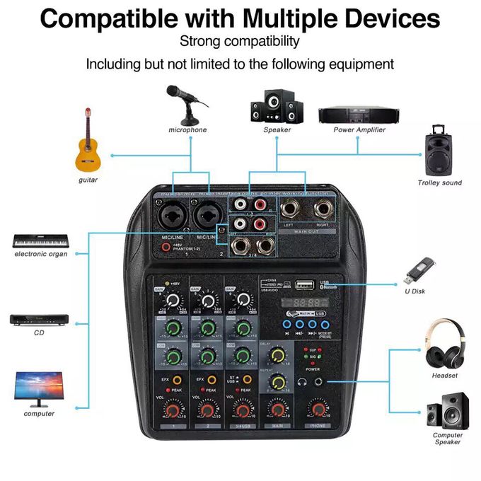 Black Professional 4-Channel Audio Mixing Console