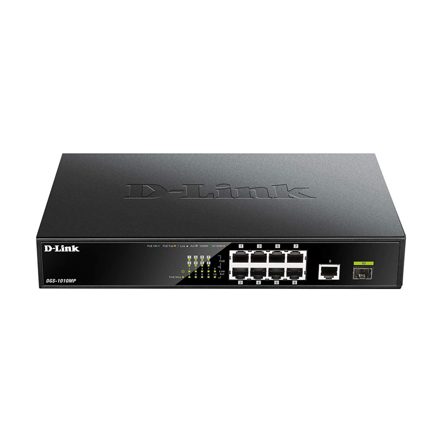 D-Link Unmanaged POE Switch with 10 Ports, 10/100/1000 BASE-T and 1G Uplink