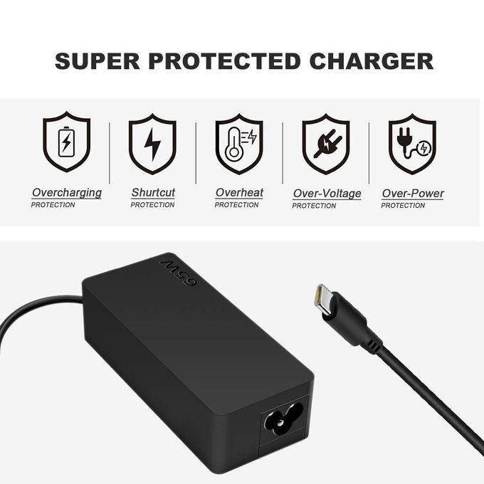 Lenovo 65W USB Type C Fast Charger with Free AC Fused Power Cord – Black