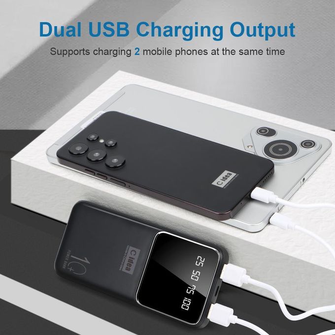 C Idea 10000mAh Black Affordable Power Bank – Features Dual USB Outputs and a Type-C Output – Black