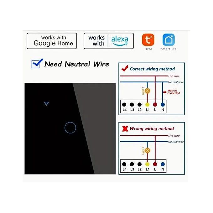 Smart WiFi & RF Touch Switch/Light/Wall Switch – 1 Gang Luxury Tempered Glass – Compatible with Tuya, Alexa, Google Home, and Voice Control for Standard Lamp Control – Smart…