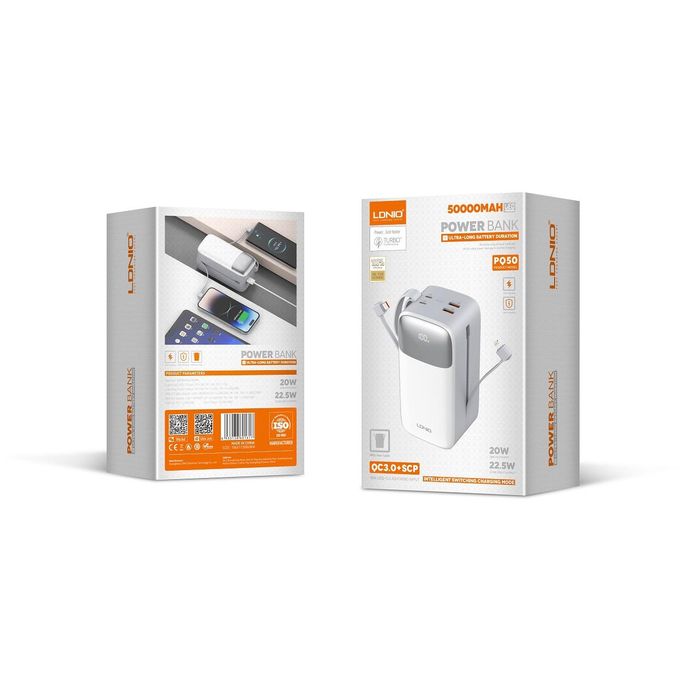 Gray PQ50 Portable Power Bank – 50,000mAh Capacity