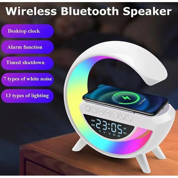 White G-Shape Multifunctional Bluetooth Speaker with Wireless Charging
