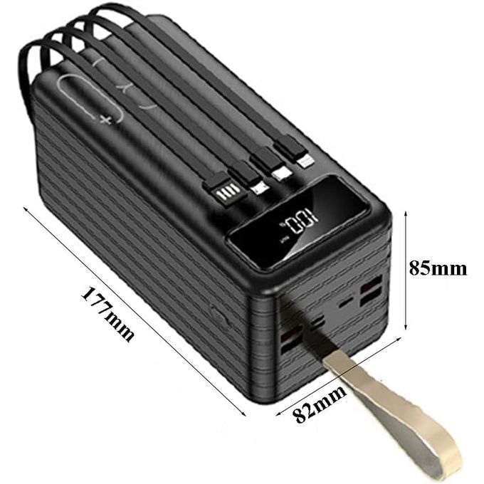 High-Capacity Outdoor Power Bank – 60000mAh with Four-Wire Mobile Charging and USB Cables – Black