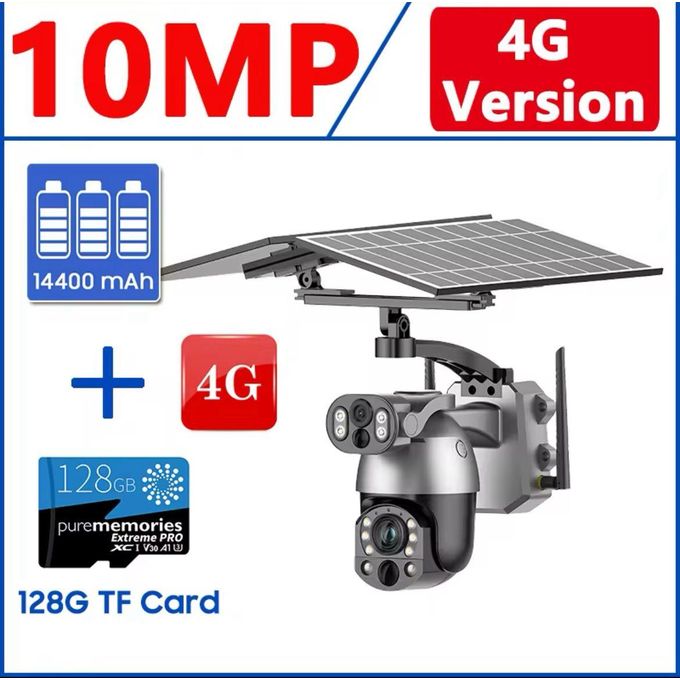 4K Dual Lens 4G Solar-Powered CCTV Camera with 128GB SD Card