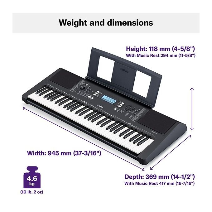 Yamaha PSR-E373Y Black Musical Keyboard with Adapter