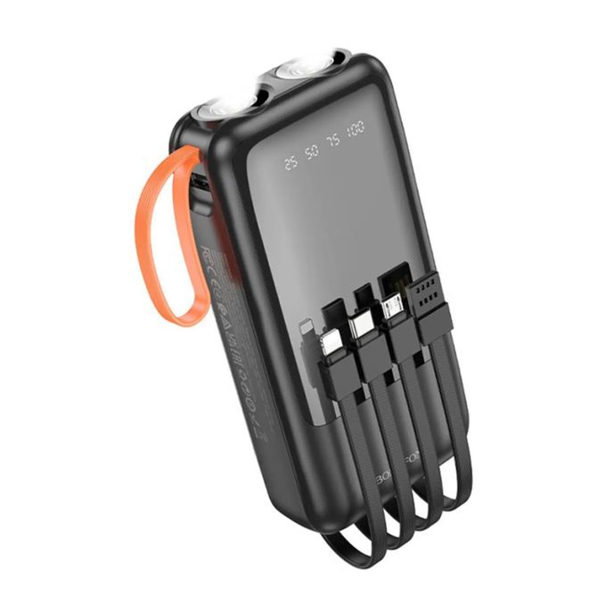 Black 40000mAh 4-in-1 Portable Flashlight Power Bank with Multiple Output Options