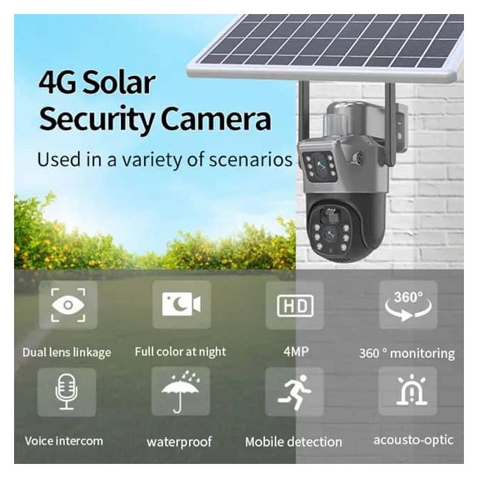 Black/Gray 4G SIM Solar-Powered CCTV Camera with Dual Lenses — product view 3
