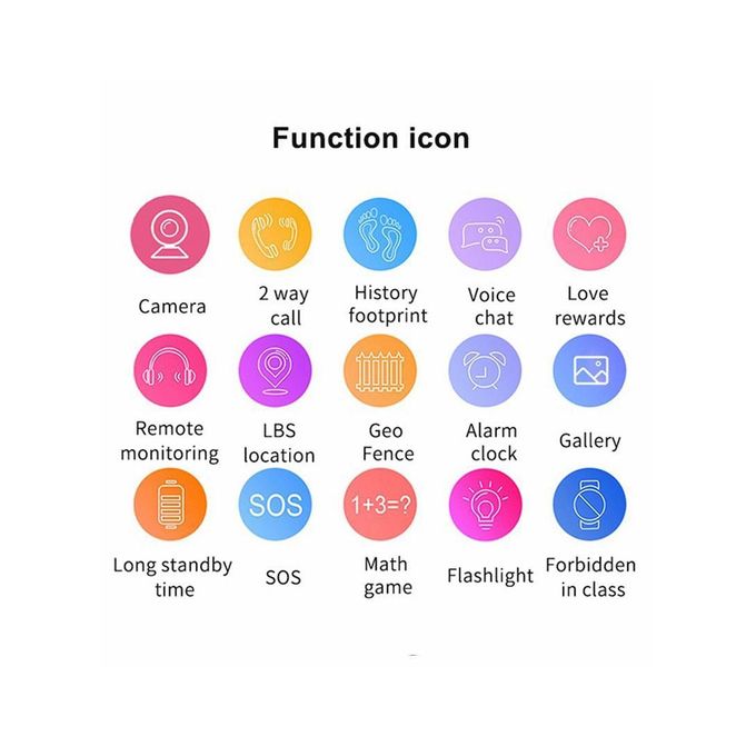 Q19 Kids Smart Watch with LBS Location Tracking, SOS Feature, Camera, and Voice Chat – Purple (Dimensions: L9.4 x W1.7 x T0.6 inches) — product view 2