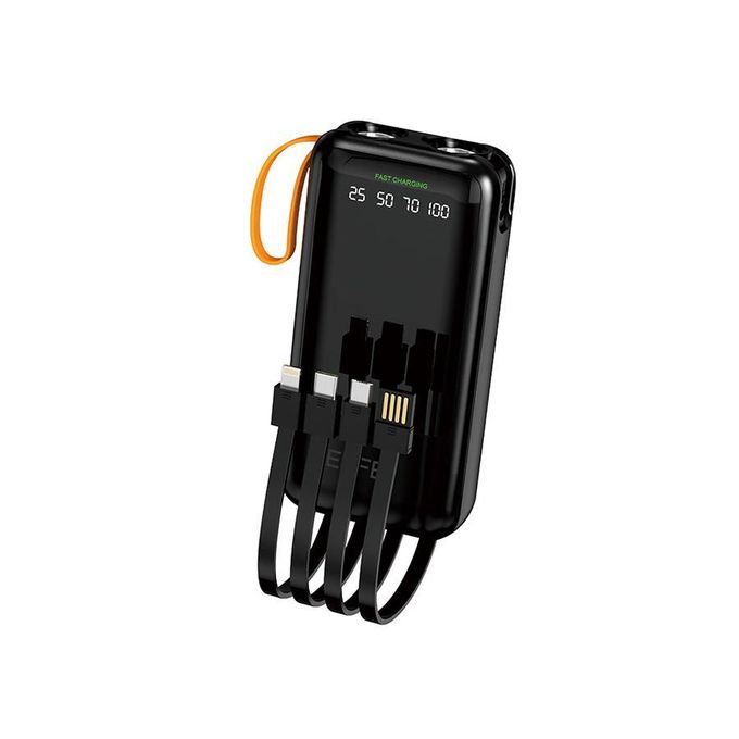 Black 40000mAh 4-in-1 Portable Flashlight Power Bank with Multiple Output Options