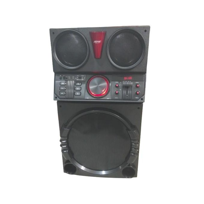 15-Inch Professional Rechargeable Bluetooth Woofer Speaker with Karaoke Function – Includes USB Ports, 2 Microphones, FM Radio, Aux-in Jack, Rechargeable Battery, and LED Lights...