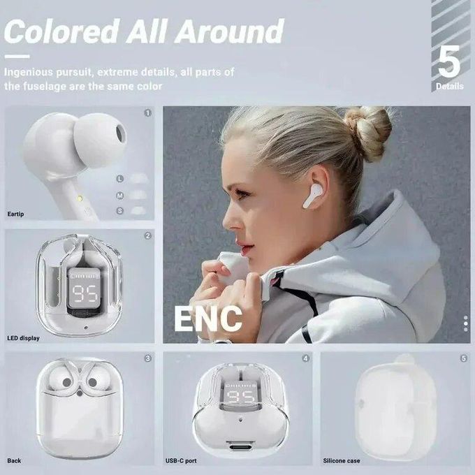 TiLECC BT30 ENC HiFi Stereo Wireless Bluetooth Earbuds with Noise Cancellation – White