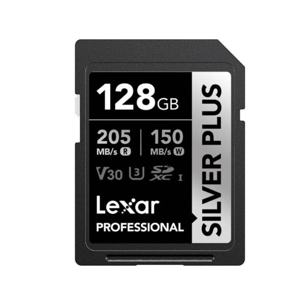 Lexar Professional 128GB Silver Plus SDXC™ UHS-I Memory Cards with Read Speeds Up to 205MB/s and Write Speeds Up to 150MB/s