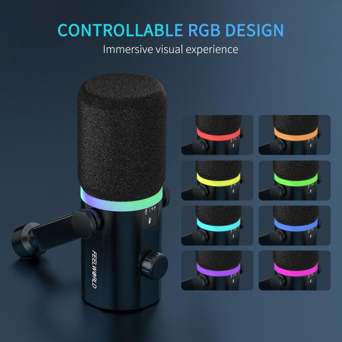 Feelworld PM1 AS XLR USB Dynamic Microphone for Podcasting with Boom Arm Stand – Black