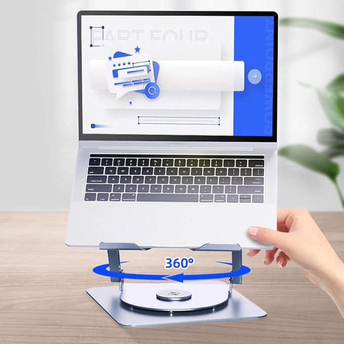 360° Adjustable Aluminum Laptop Stand with Cooling Fan, Foldable Non-Slip Holder for 10-17.3 inch Laptops – Silver — product view 2