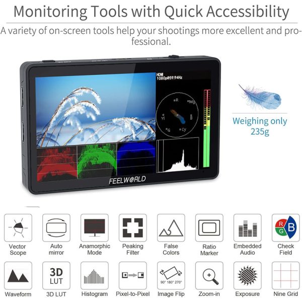 F6 Plus Feelworld 6-Inch 4K Touchscreen On-Camera Monitor with 3D LUT — product view 4