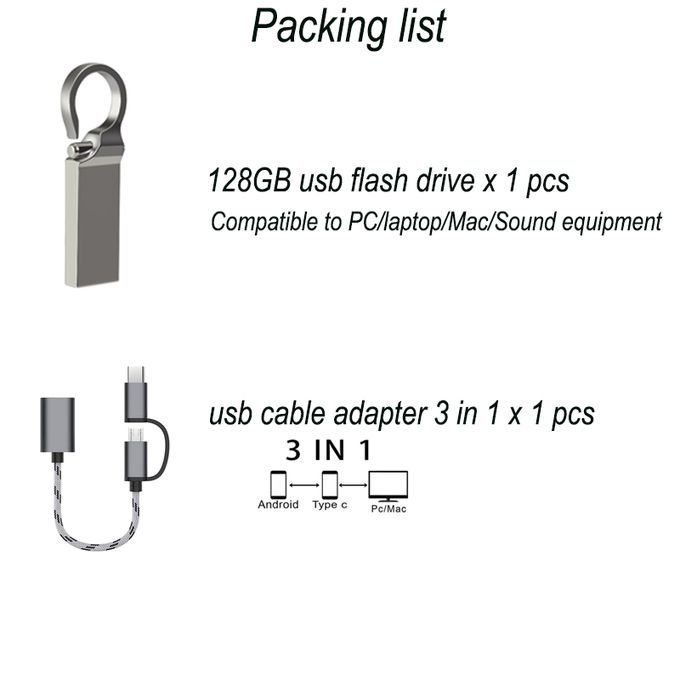 2-in-1 Grey Metal USB Flash Drive Adapter Cable – 128 GB in kumasi