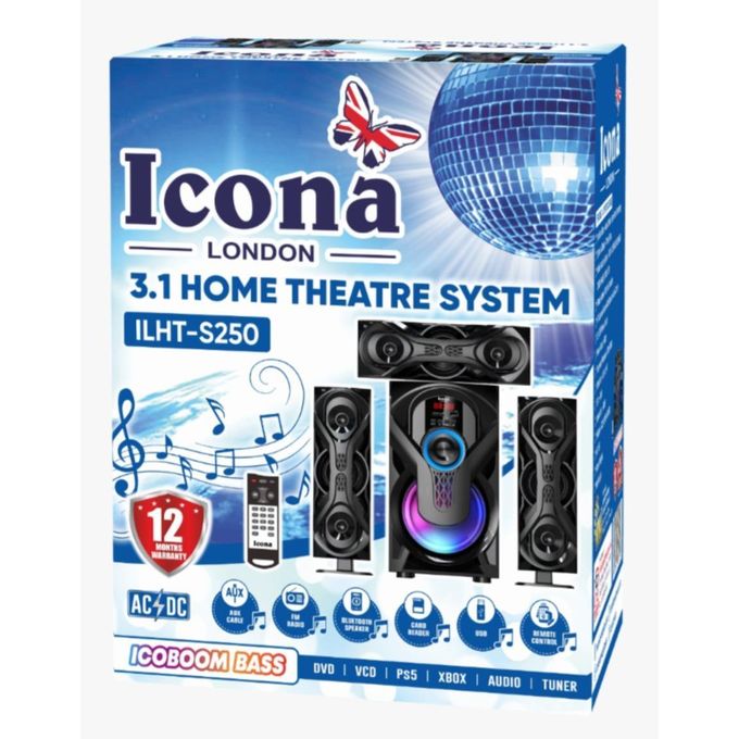 Icona London ILHT-S250 Icoboom 3.1 Home Theater System with FM Radio – Black