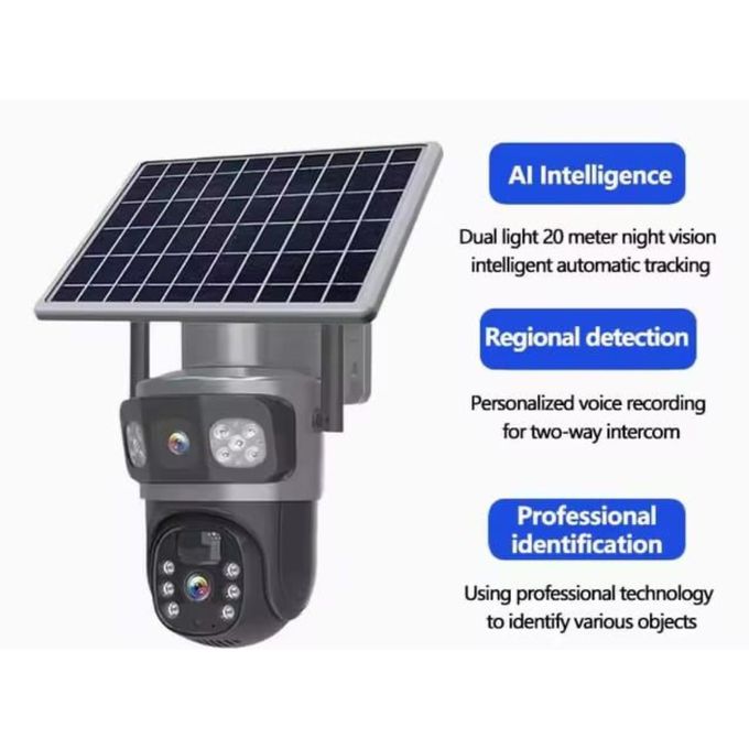 Eseecloud App Rechargeable Dual Lens 4G SIM Card Solar Camera – Black