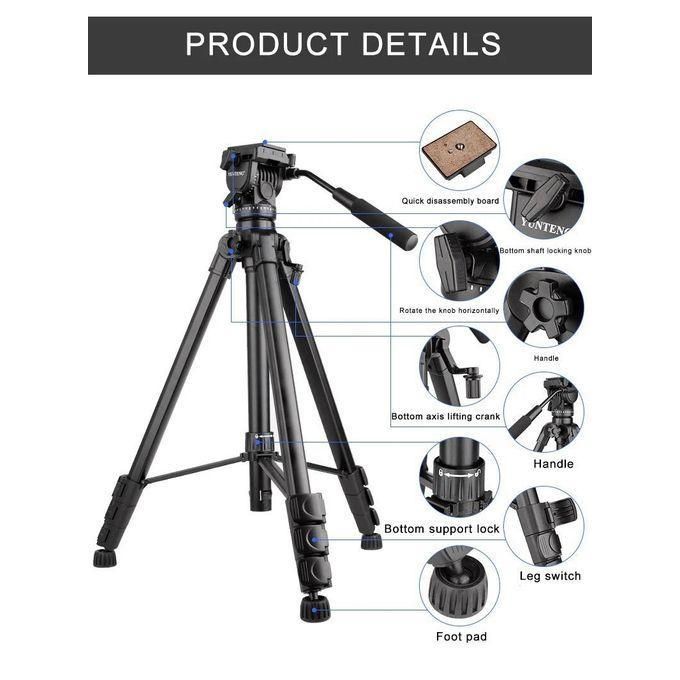 Yunteng VCT-880 Portable Aluminum Tripod for Canon, Nikon, and Sony DSLR Cameras – Black