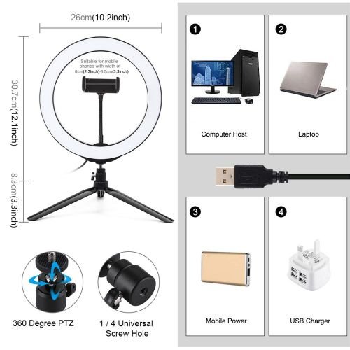 Puluz 10.2 Inch 3 Modes Dimmable LED Desktop Video Ring Light Selfie Lamp With Tripod Stand USB Plug For YouTube Live Photo Photography Studio In Kumasi