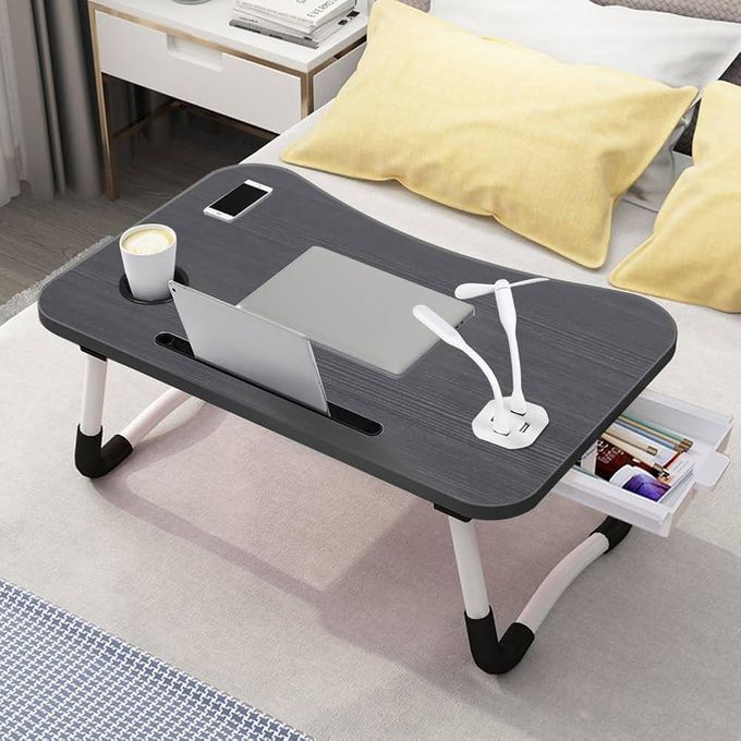 Black Universal Portable Foldable Laptop Desk with Fan, Light, and USB