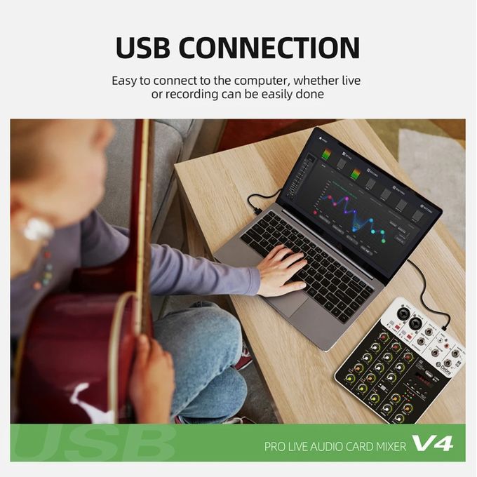 Compact 4-Channel Mixer with Reverb Sound Card