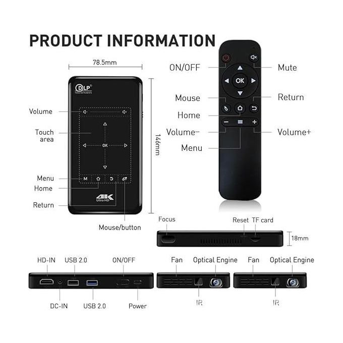 Compact 4K Projector with WiFi and Bluetooth – Black in kumasi