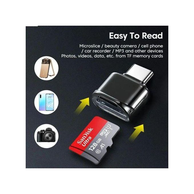 Compact Type-C Card Reader OTG Smart Memory TF Card Adapter for Phones, Tablets, PCs, and Laptops with USB-C Connector and Keychain