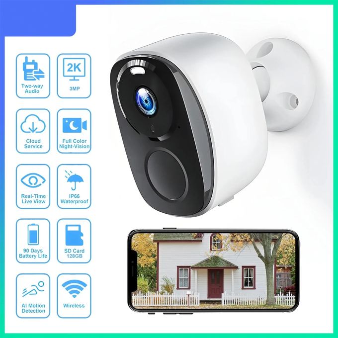 2K WiFi Security Camera with AI Motion Detection, Floodlight, and Color Night Vision